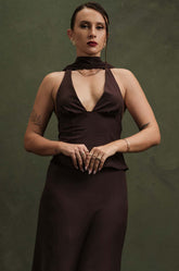 HALTER NECK TOP - BROWN